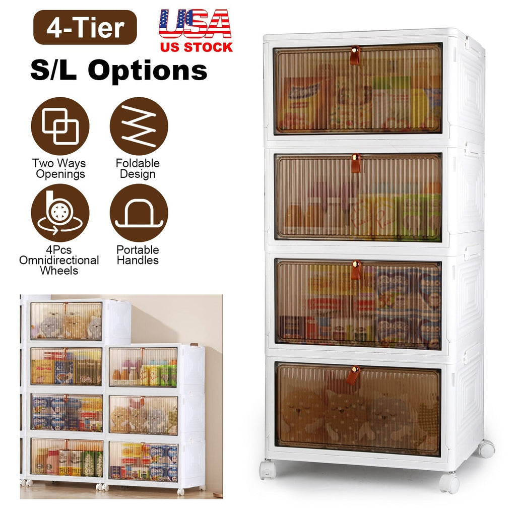 4-Tier Foldable Storage Bins with Lid