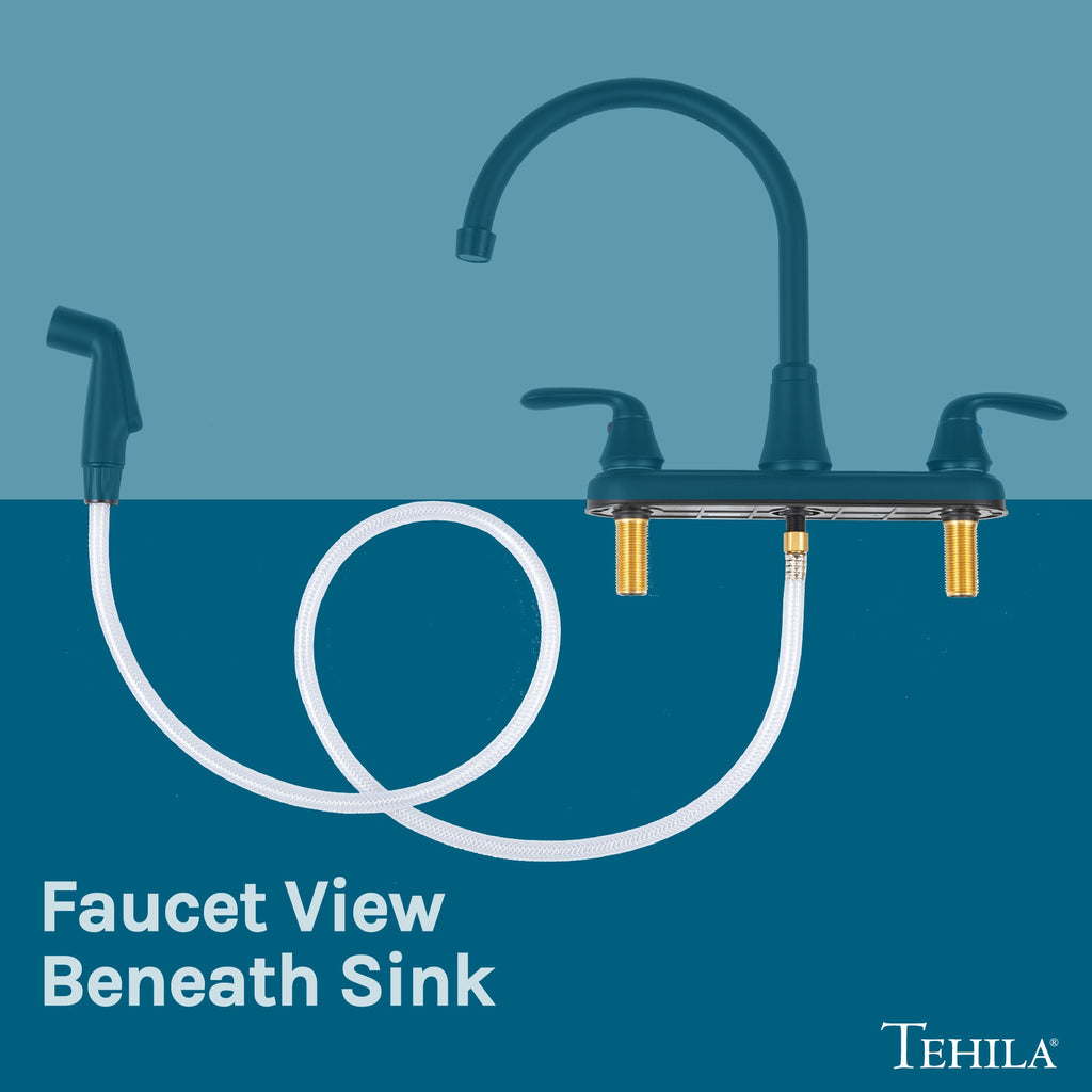 Tehila Black Finish Wide-set Gooseneck Faucet with Side Sprayer