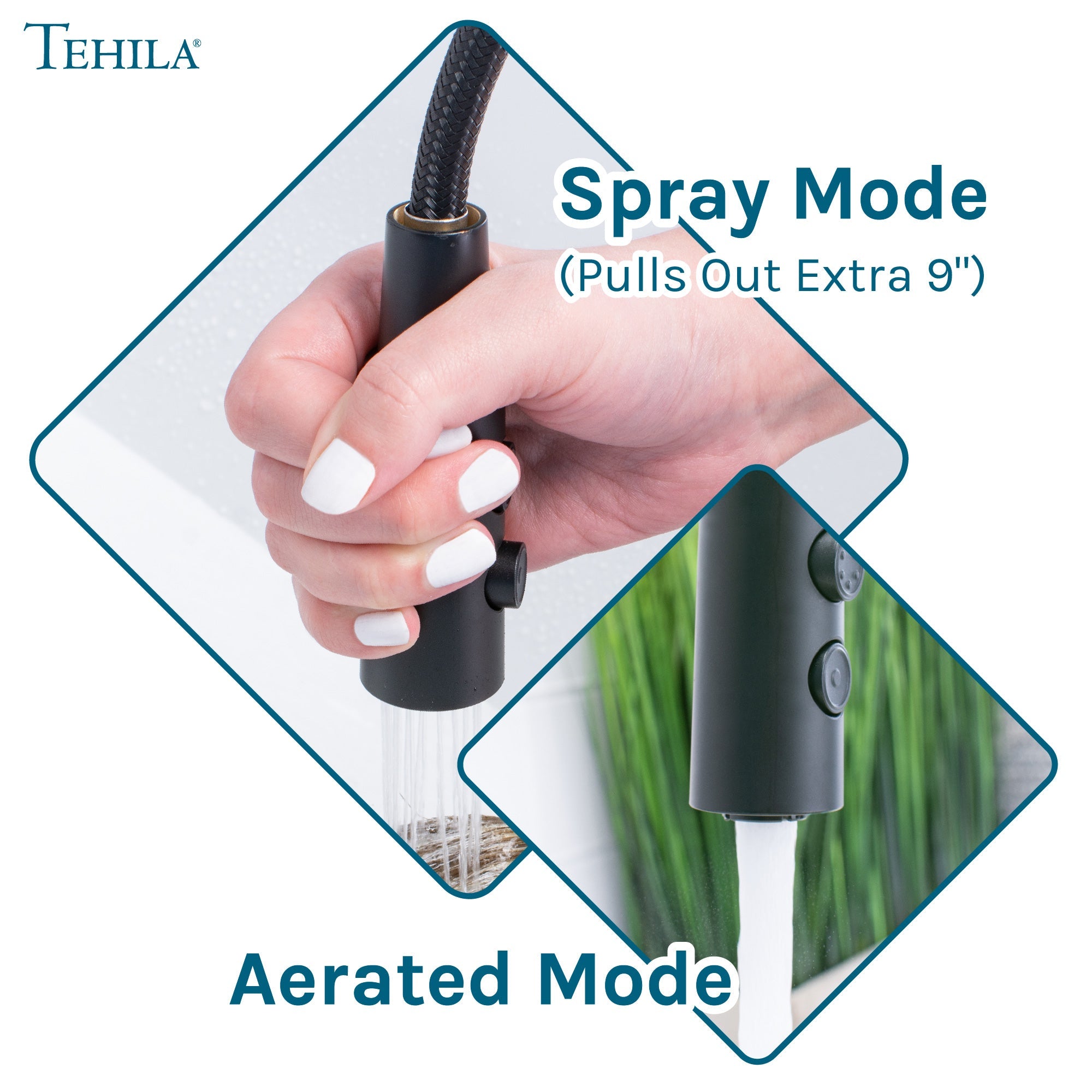 Tehila Black Finish High Arc Coil Pull-Down Faucet
