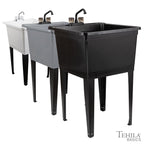Tehila Basics Freestanding White Utility Sink with Chrome Finish Dual Handle Utility Faucet