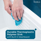 Tehila Luxe Freestanding White Utility Sink with Drainage Kit, No Supply Lines, No Strainer Basket