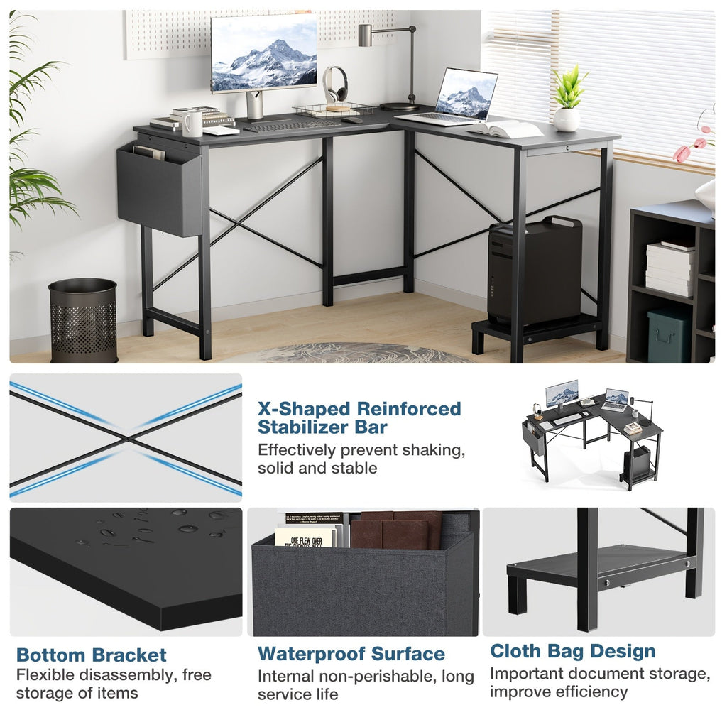 Drop2me L-Shaped Corner Computer Desk with Storage Pocket | Wooden Home Office / Gaming