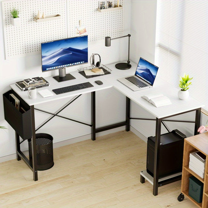 Drop2me L-Shaped Corner Computer Desk with Storage Pocket | Wooden Home Office / Gaming