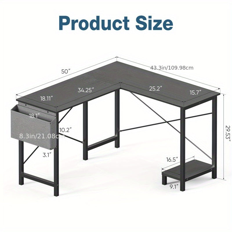 Drop2me L-Shaped Corner Computer Desk with Storage Pocket | Wooden Home Office / Gaming
