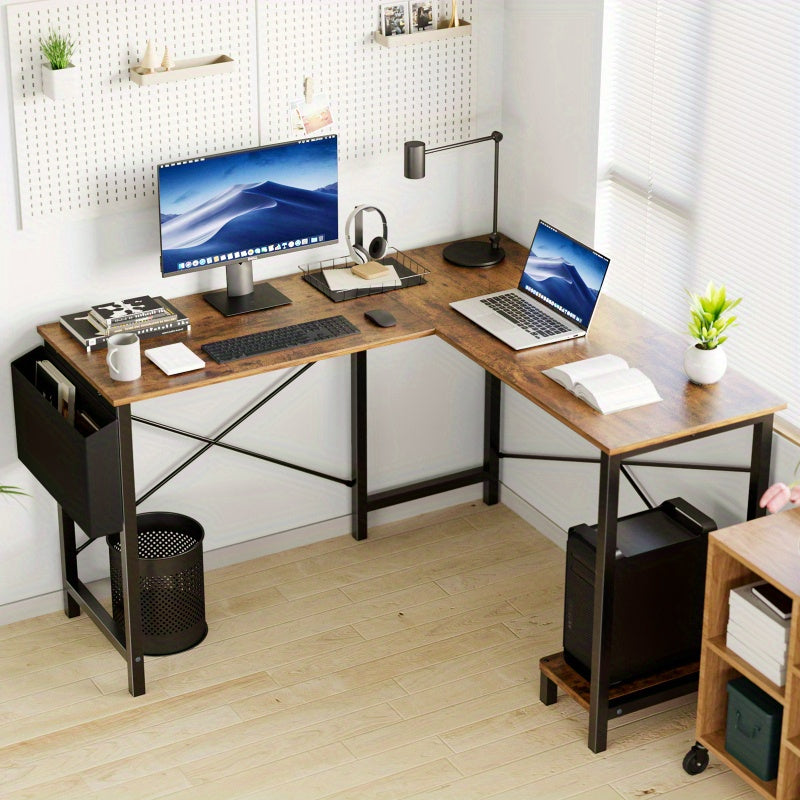Drop2me L-Shaped Corner Computer Desk with Storage Pocket | Wooden Home Office / Gaming