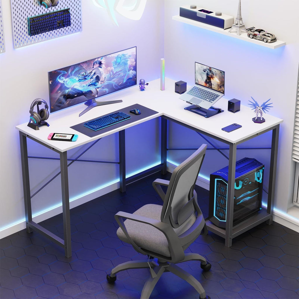 Drop2me L-Shaped Corner Computer Desk with Storage Pocket | Wooden Home Office / Gaming