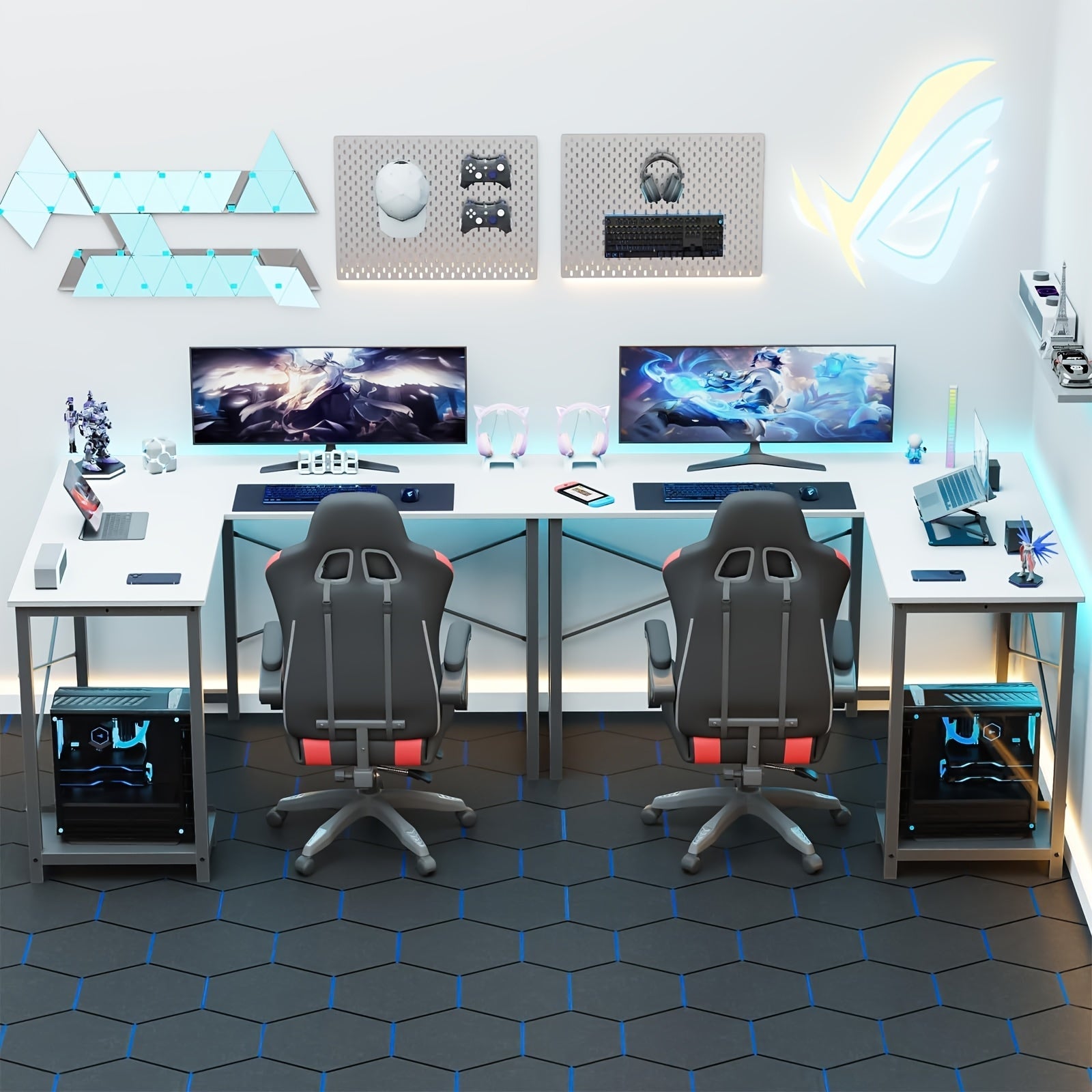 Drop2me L-Shaped Corner Computer Desk with Storage Pocket | Wooden Home Office / Gaming