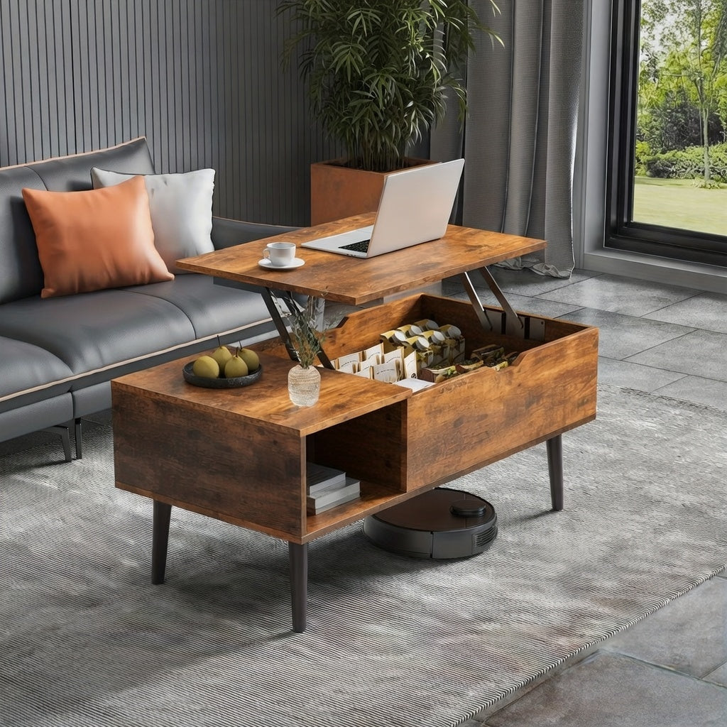 Drop2me Lift Top Coffee Table with Storage, Wooden Living Room Center Table