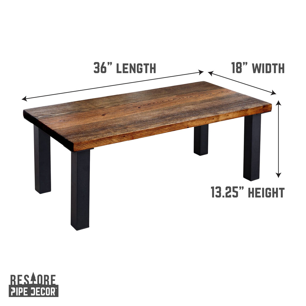 Pipe Decor Skyline Boulder Black Solid Wood Coffee Table with 12 in. High-Rise Legs