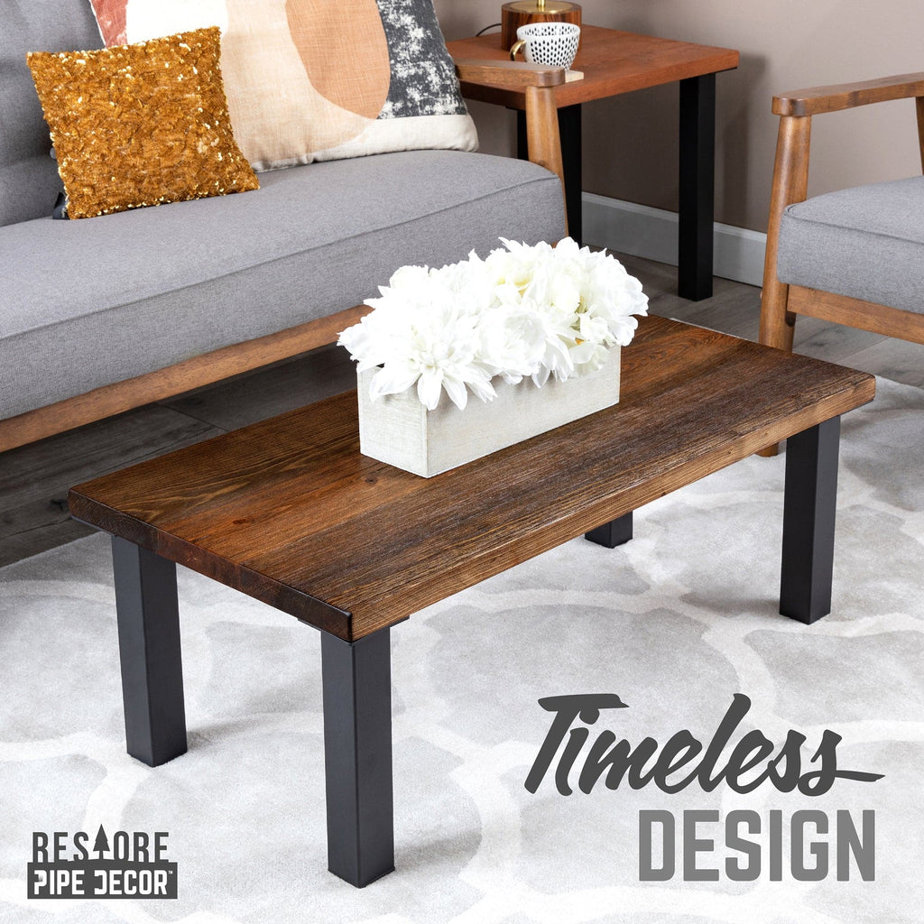 Pipe Decor Skyline Boulder Black Solid Wood Coffee Table with 12 in. High-Rise Legs