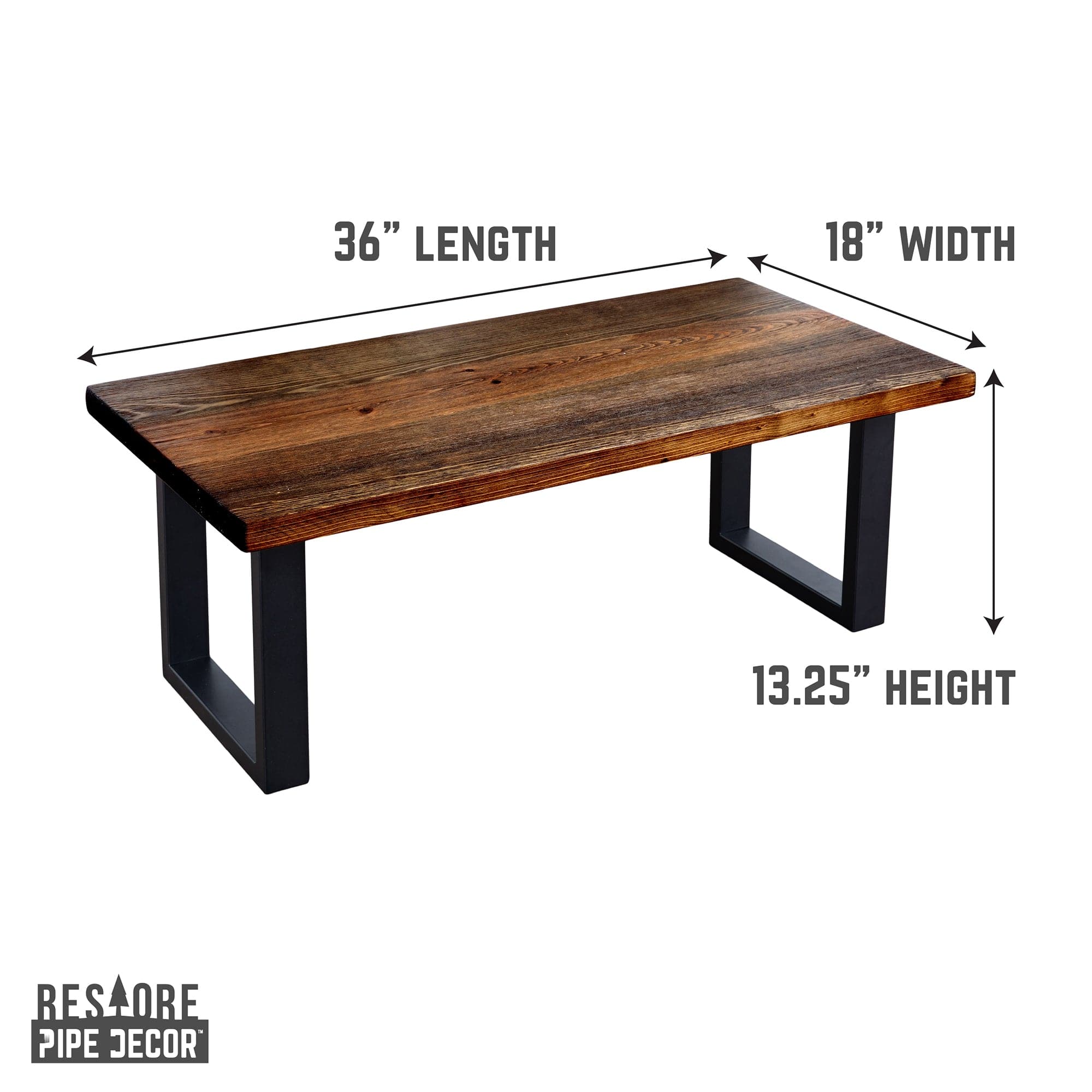 Pipe Decor Skyline Boulder Black Solid Wood Coffee Table with 12 in. Landscape Legs