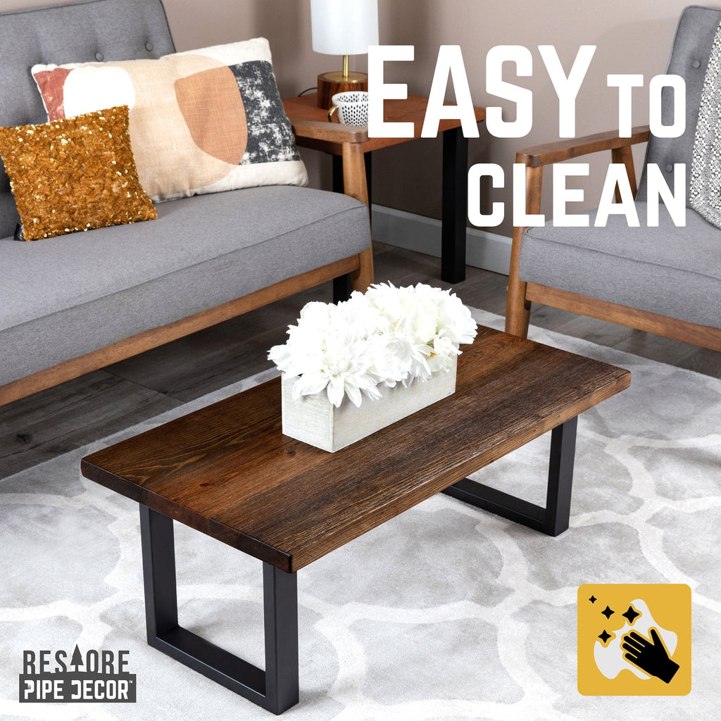 Pipe Decor Skyline Boulder Black Solid Wood Coffee Table with 12 in. Landscape Legs