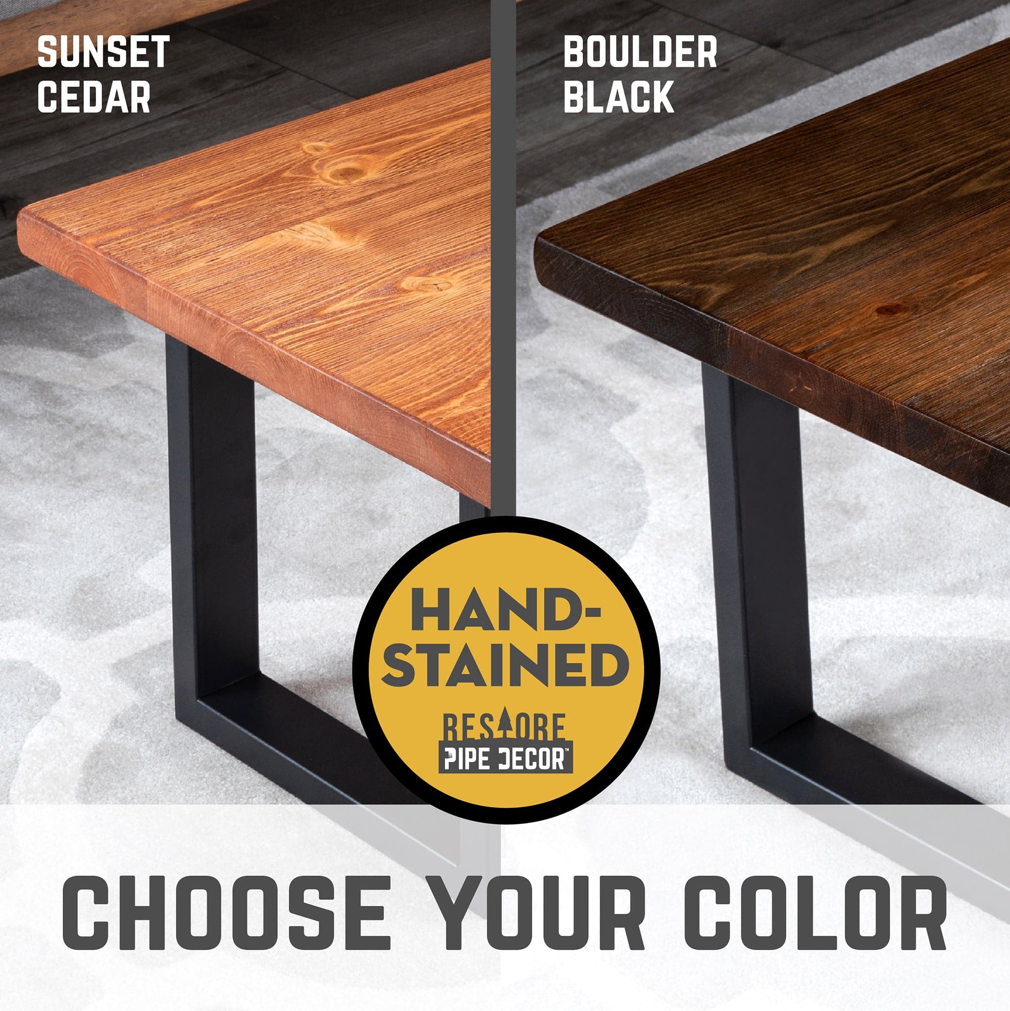 Pipe Decor Skyline Sunset Cedar Solid Wood Coffee Table with 12 in. Landscape Legs