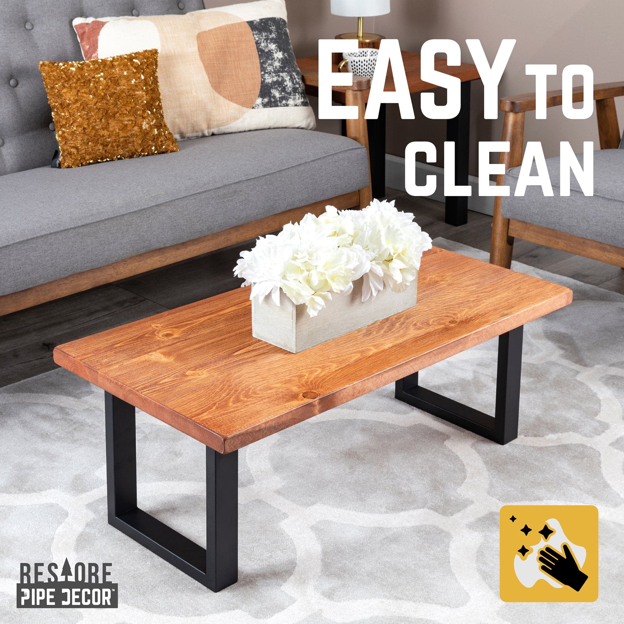 Pipe Decor Skyline Sunset Cedar Solid Wood Coffee Table with 12 in. Landscape Legs