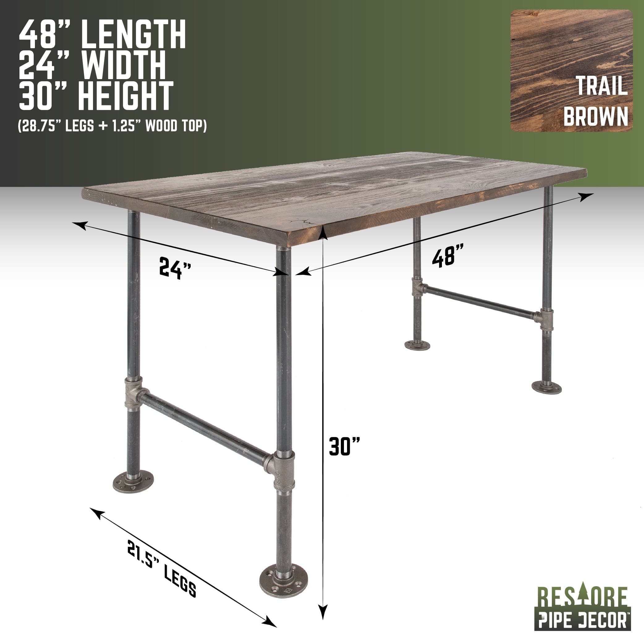 Pipe Decor RESTORE Trail Brown Solid Wood Office Desk