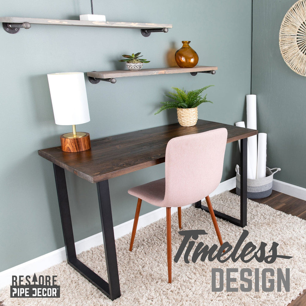 Pipe Decor Skyline Boulder Black Solid Wood Desk with 28 in. Landscape Legs