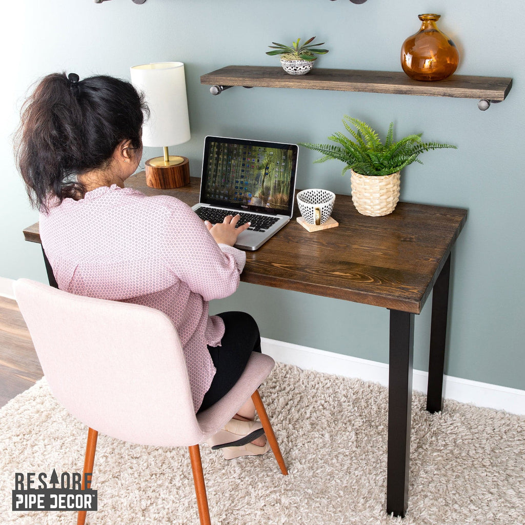 Pipe Decor Skyline Trail Brown Solid Wood Desk with 28 in. High-Rise Legs