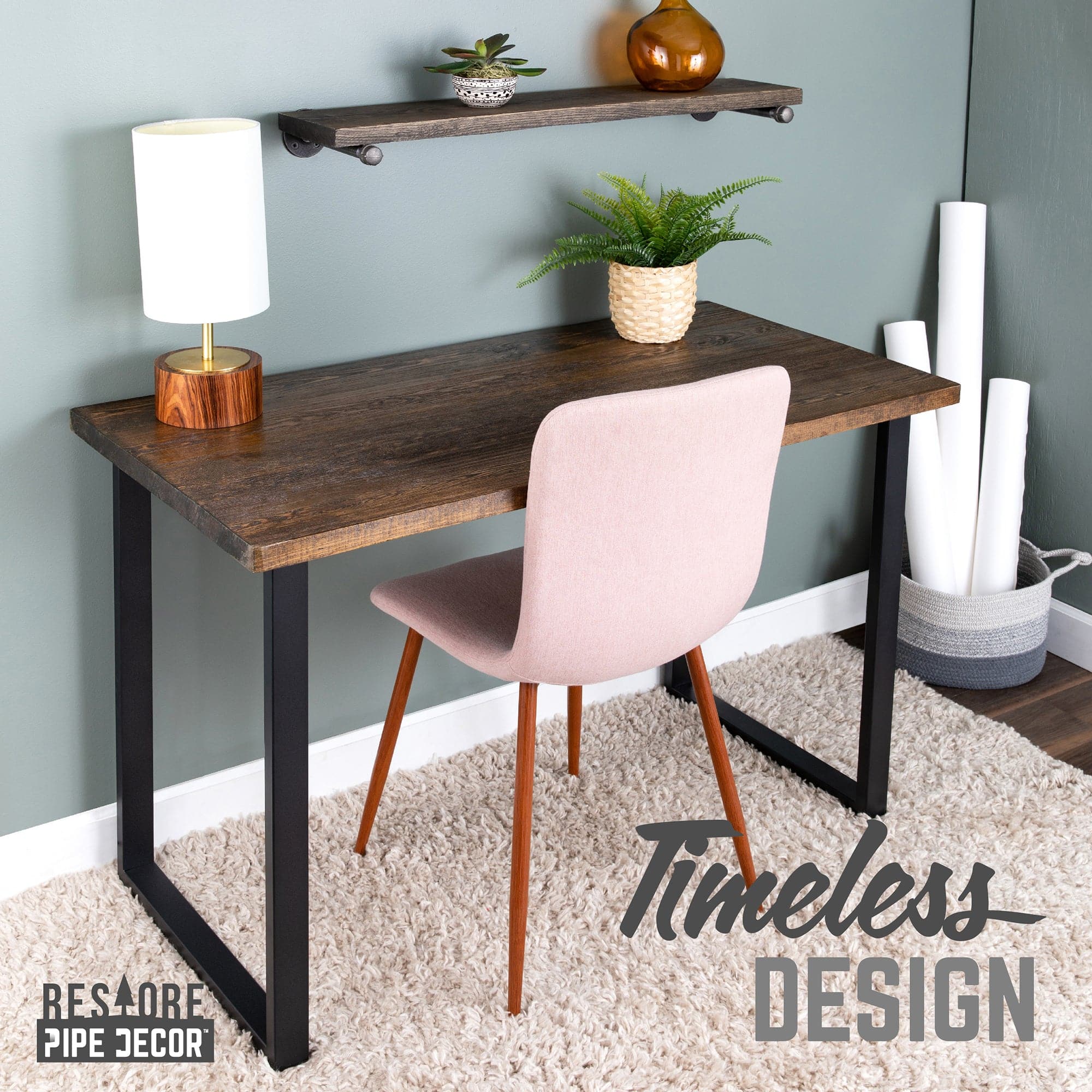 Pipe Decor Skyline Trail Brown Solid Wood Desk with 28 in. Landscape Legs