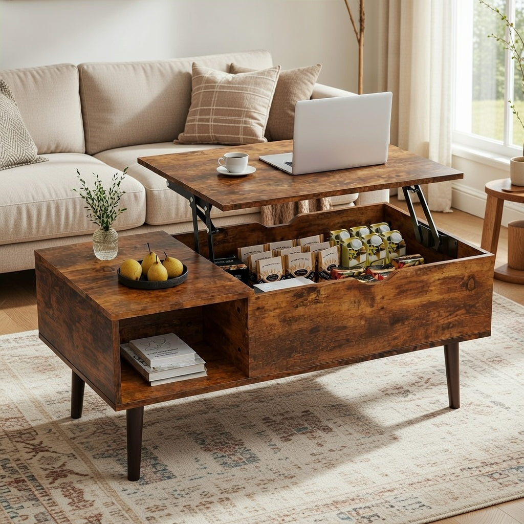 Drop2me Lift Top Coffee Table with Storage, Wooden Living Room Center Table