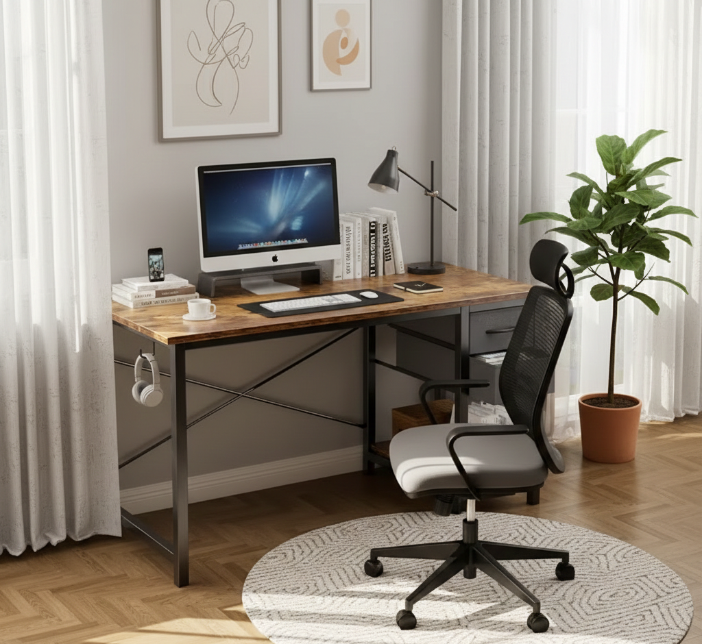 Drop2me 40/47 Inch Computer Desk with Fabric Storage Drawers, Modern Home Office Table