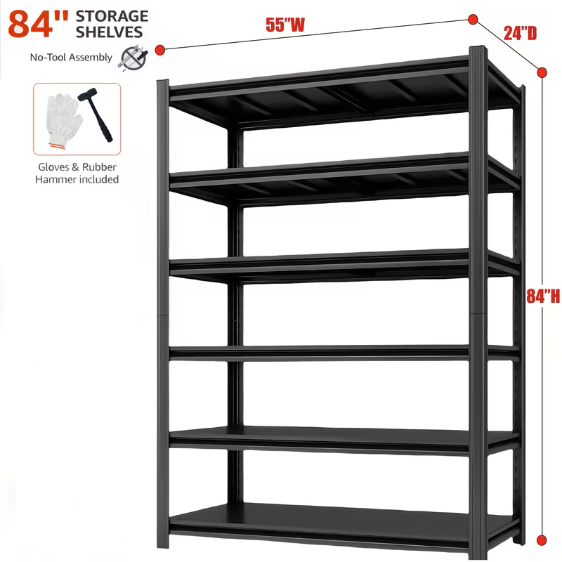 Drop2me Heavy Duty Metal Garage Shelving Rack 2000lbs 4/5/6-Tier Steel Shelf 60"/72"/84"