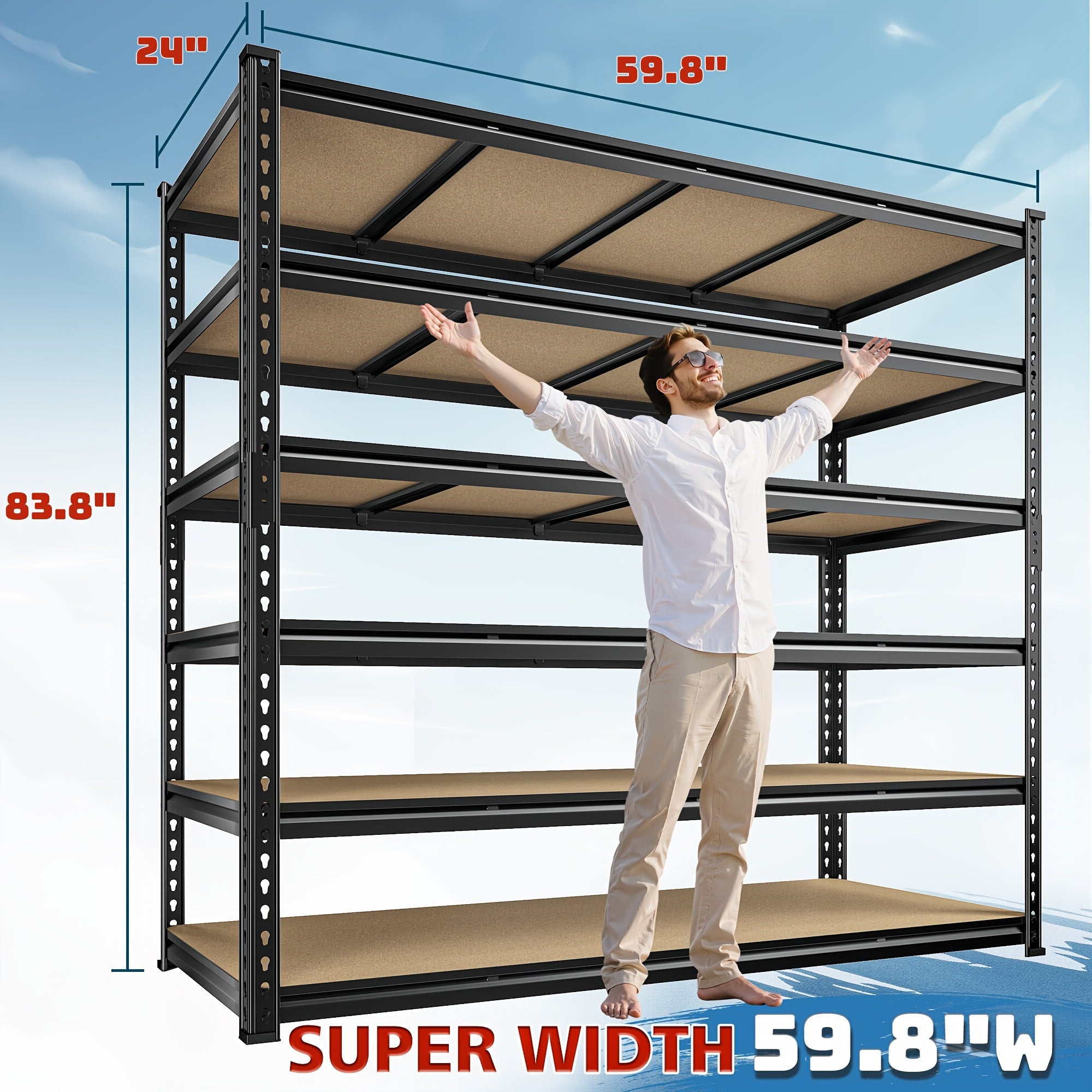 Drop2me Heavy Duty Metal Garage Shelving Rack 2000lbs 4/5/6-Tier Steel Shelf 60"/72"/84"