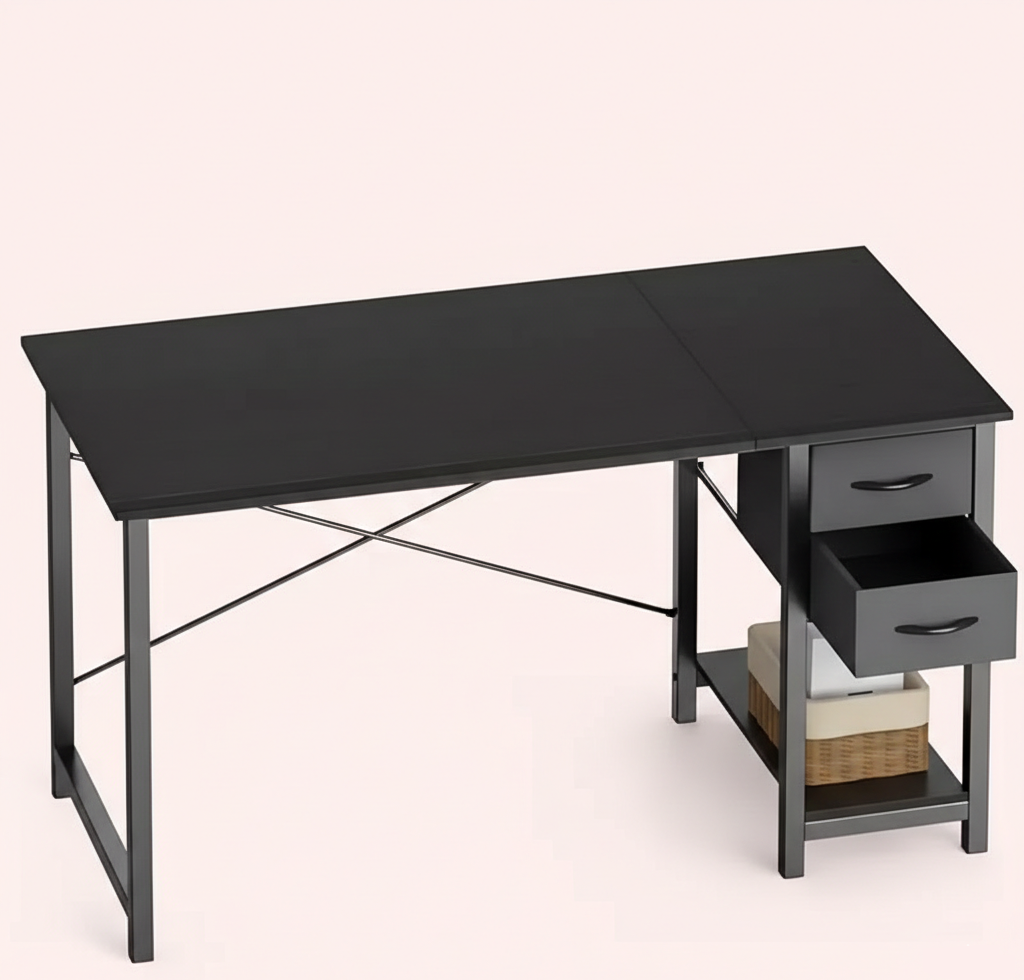 Drop2me 40/47 Inch Computer Desk with Fabric Storage Drawers, Modern Home Office Table