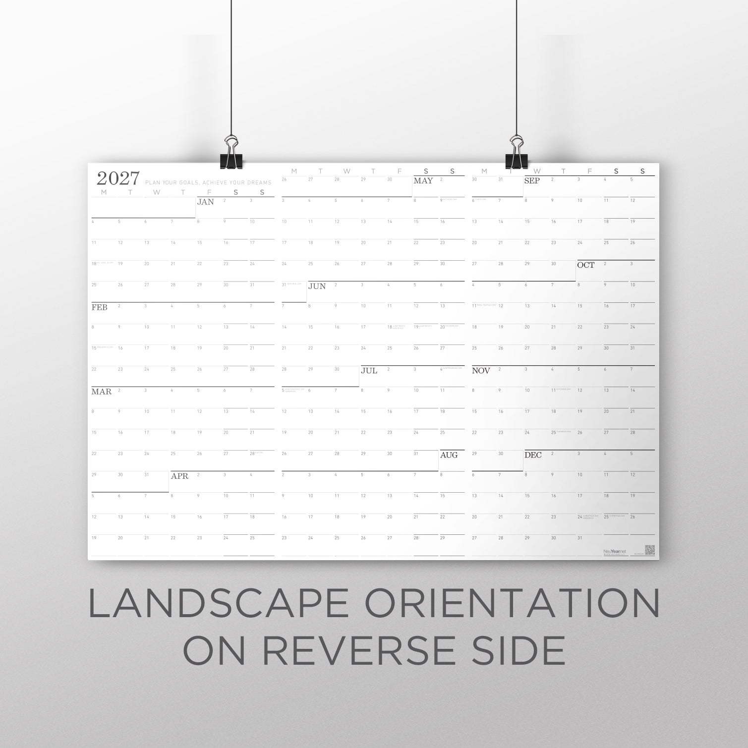 NeuYear Monday Monochrome Large Wall Calendar (27x39)