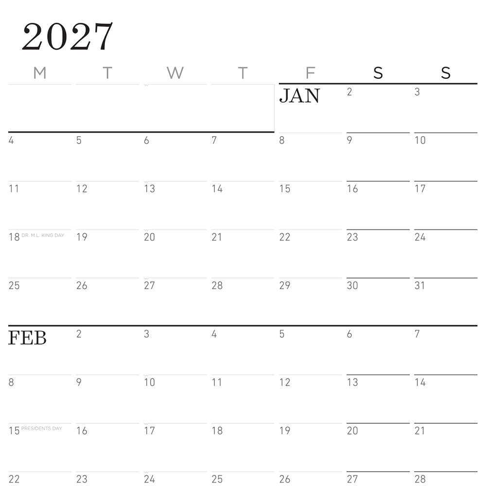 NeuYear Monday Monochrome Large Wall Calendar (27x39)