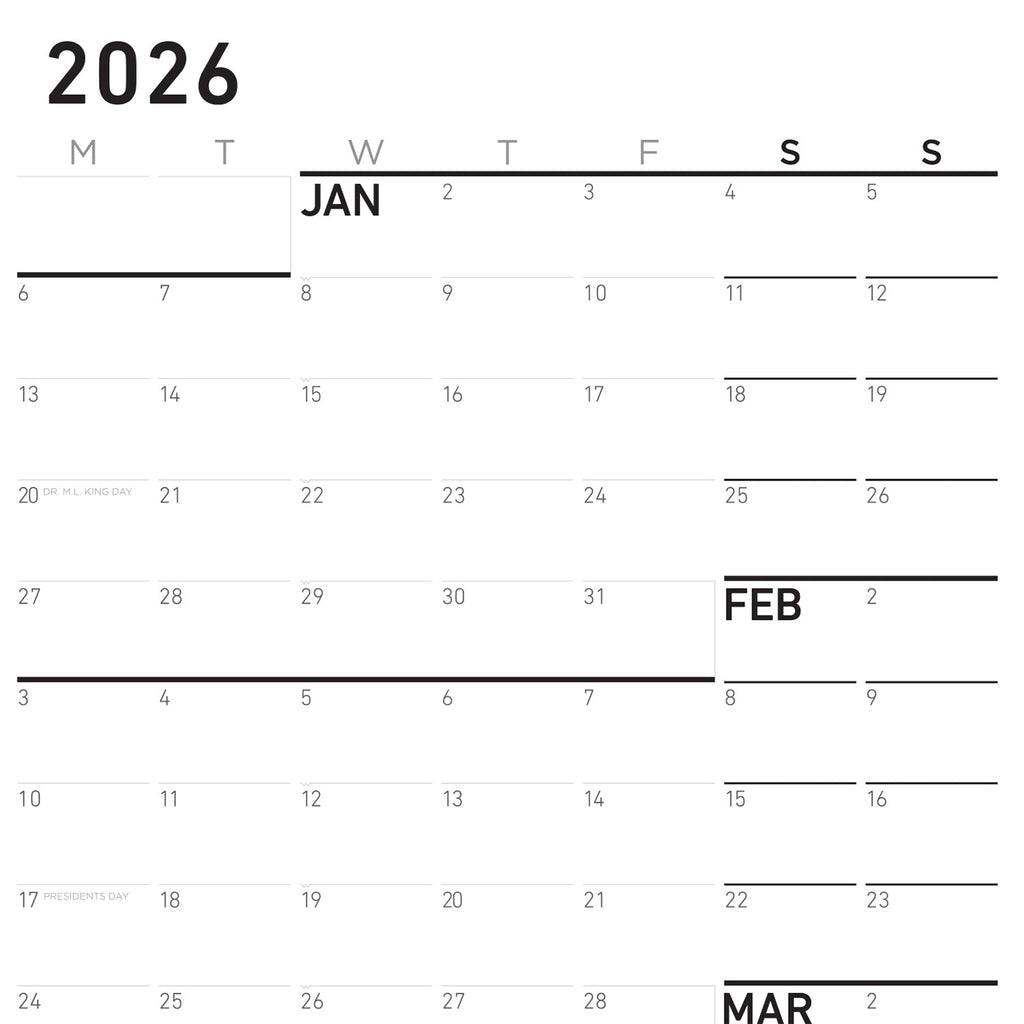 NeuYear Monday Monochrome Large Wall Calendar (27x39)