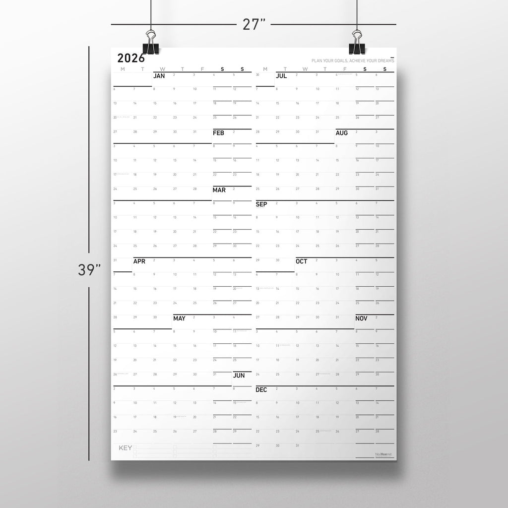 NeuYear Monday Monochrome Large Wall Calendar (27x39)
