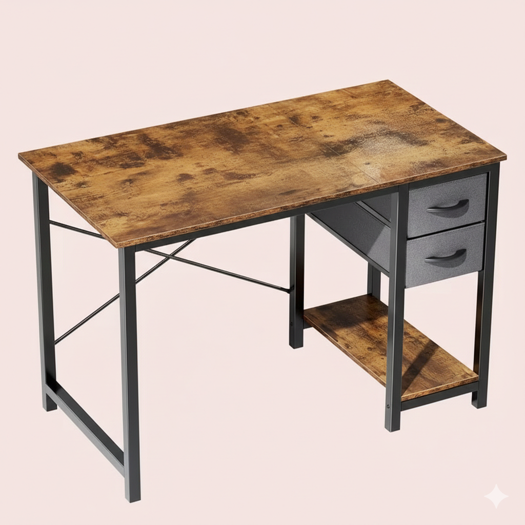 Drop2me 40/47 Inch Computer Desk with Fabric Storage Drawers, Modern Home Office Table