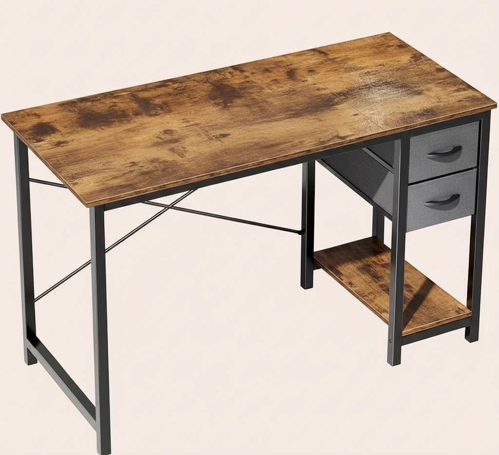 Drop2me 40/47 Inch Computer Desk with Fabric Storage Drawers, Modern Home Office Table