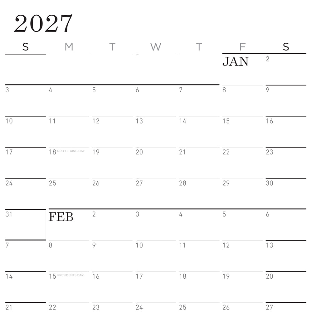 NeuYear Sunday Monochrome Large Wall Calendar (27x39)