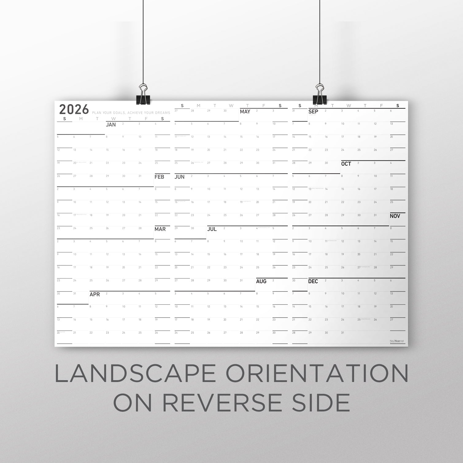 NeuYear Sunday Monochrome Large Wall Calendar (27x39)