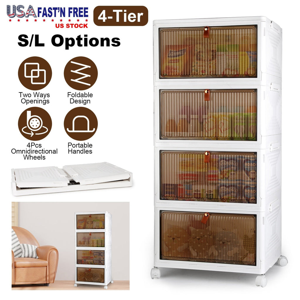 4-Tier Foldable Storage Bins with Lid