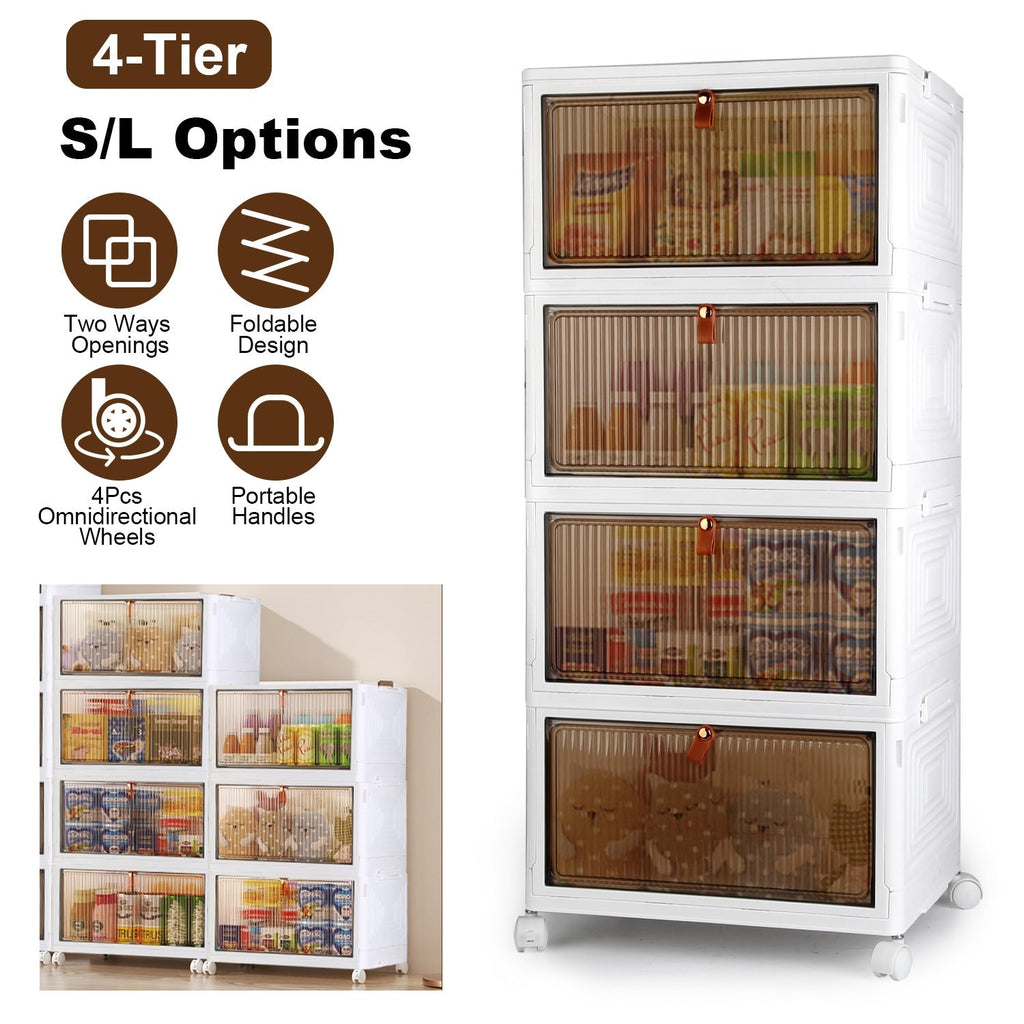 4-Tier Foldable Storage Bins with Lid