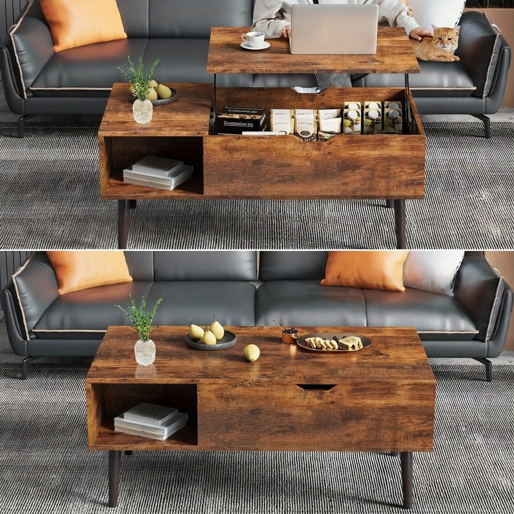 Drop2me Lift Top Coffee Table with Storage, Wooden Living Room Center Table