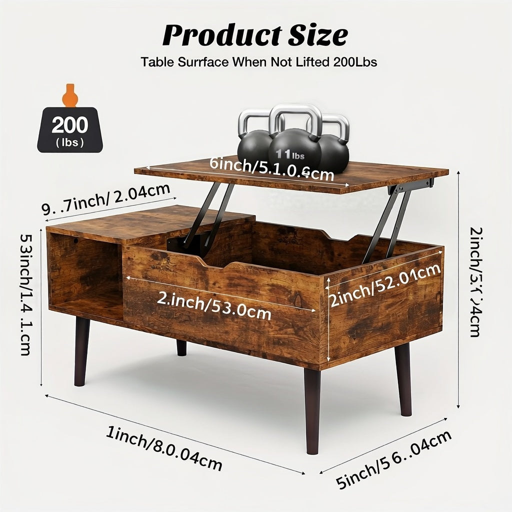 Drop2me Lift Top Coffee Table with Storage, Wooden Living Room Center Table